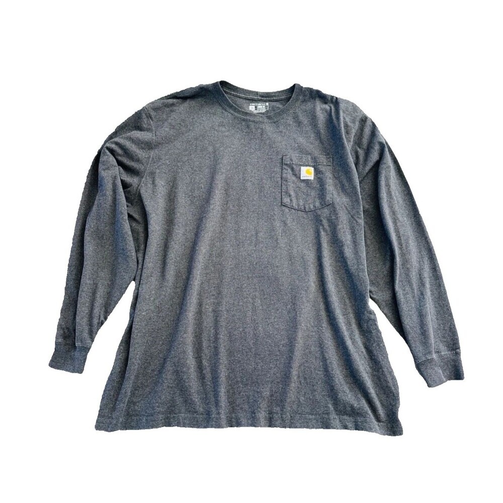 Carhartt Men's Long Sleeve T-Shirt 2XL Loose Fit Crewneck Dark Gray Pocket Tee - Picture 2 of 7